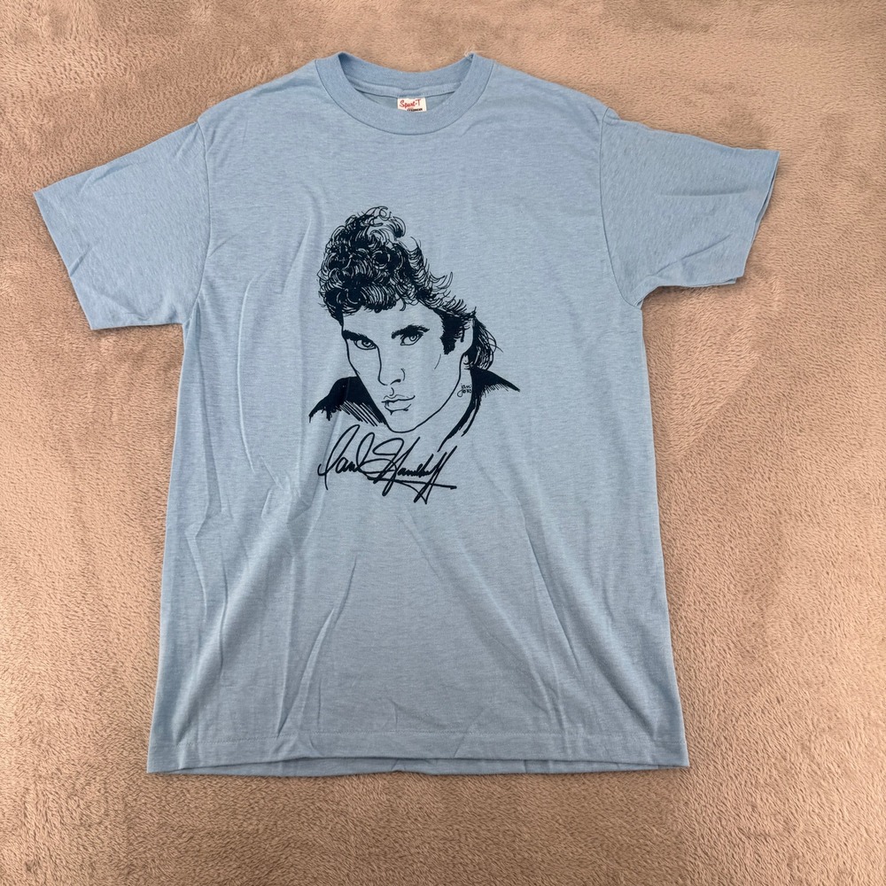 VTG 80 Sport T By Stedman Rick‎ Springfield Musician Actor Shirt Mens L Blue